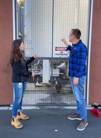 Maik Duwensee and Emily Robinson discuss strategies to improve gas supply to their manufacturing line.